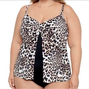 NEW SWIM SOLUTIONS Fauxkini Leopard Knotted Flyaway One-Piece Swimsuit Plus 18W